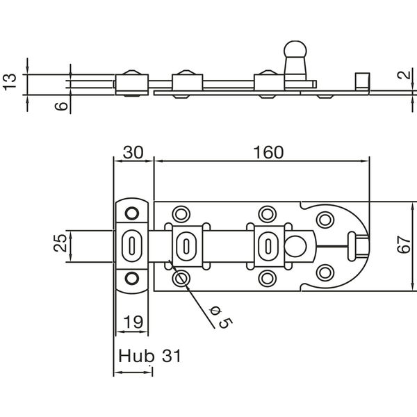 Querriegel gerade mit Rollen, Platte 160 x 67 mm, Stahl verzinkt
