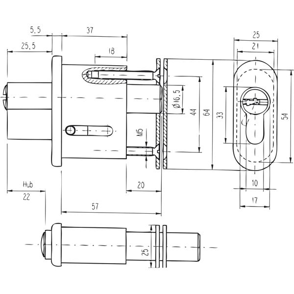 Schiebetor-Zylinderverschluss, Aluminium/Messing vernickelt matt