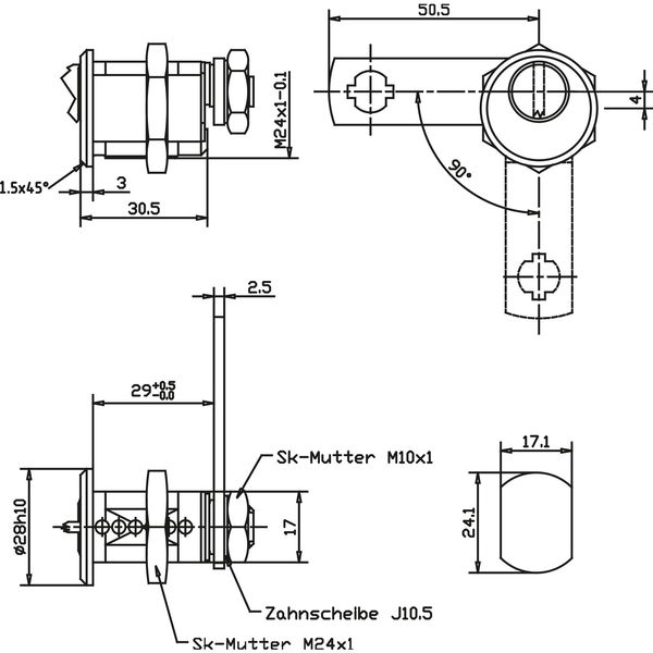 Blechmontagezylinder Normalprofil BMZ1 24 mm, verschiedensperrend, vernickelt