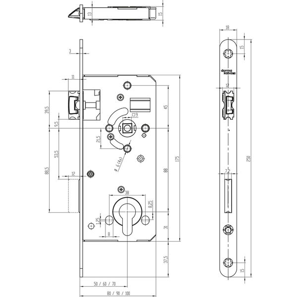 DORMAKABA Fluchttürschloss 127/PA.B,Funk. B 1-flg. EN179/1125,Flüsterfalle