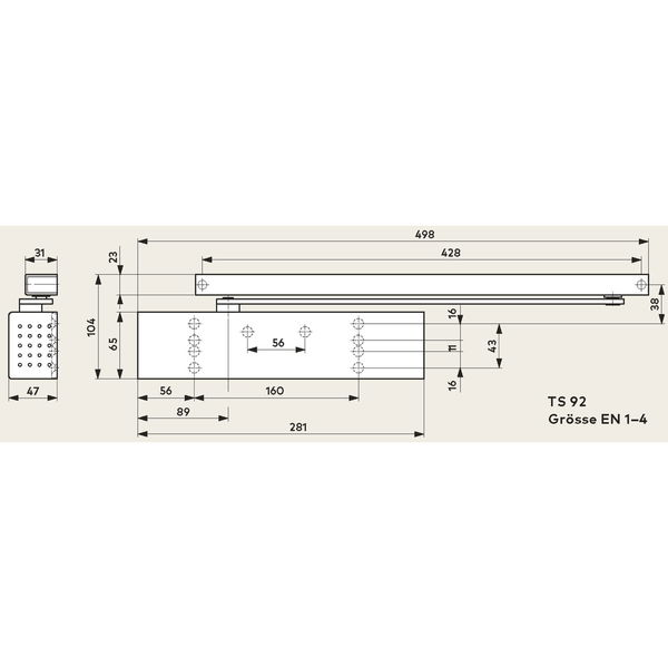 DORMAKABA Türschließer TS 92 B BASIC G-N EN 1-4, 1-flg., Gleitschiene, silber
