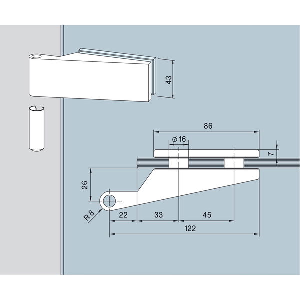 DORMA-Glas Bandoberteil mit Hülse Studio Classic 10.021