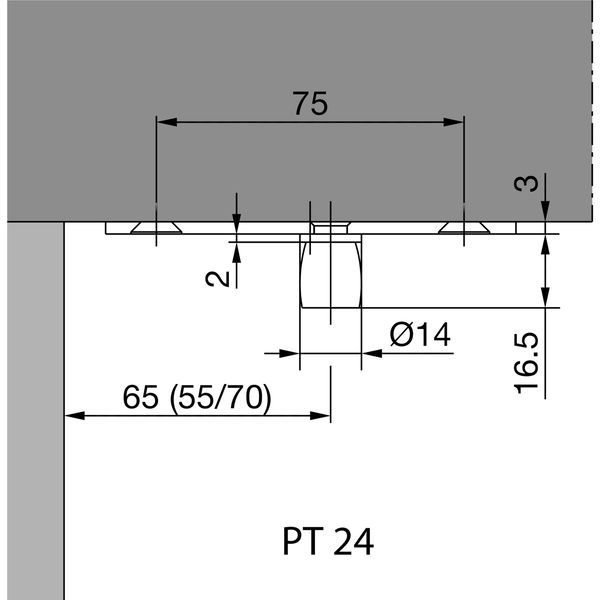 Zapfen PT 24 Mundus, ø 14 mm, mit Anschraubplatte 3 mm, Edelstahl (38.241) | Glastürbeschlag – Zubehör dormakaba