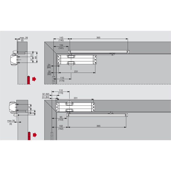 DORMAKABA Türschließer TS 90 Impulse EN 3/4, 1-flg. Gleitschiene, silber