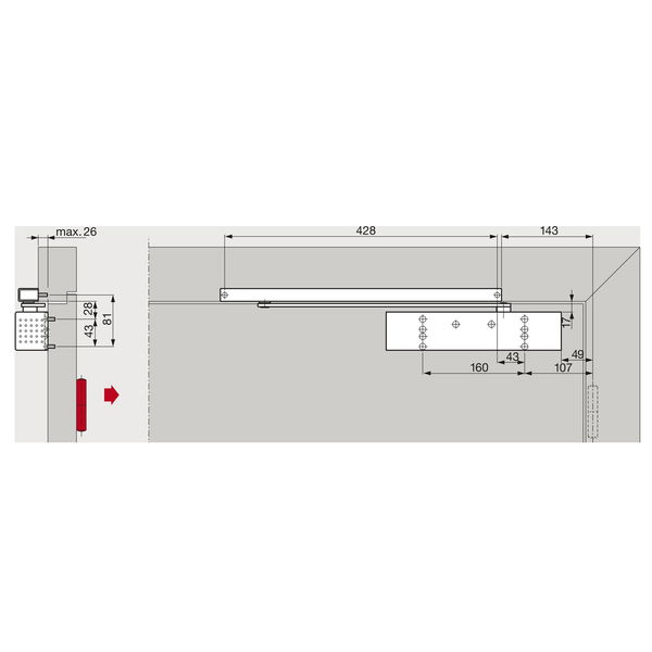 DORMAKABA Türschließer TS 93 G BASIC G-N, EN 2-5, 1-flg. Gleitschiene, silber