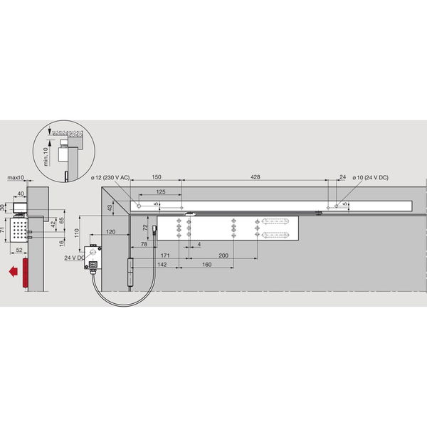 Türschließer TS99FLR-K mit Gleitschiene, Netzteil Bandseite, silber  | Zubehör dormakaba