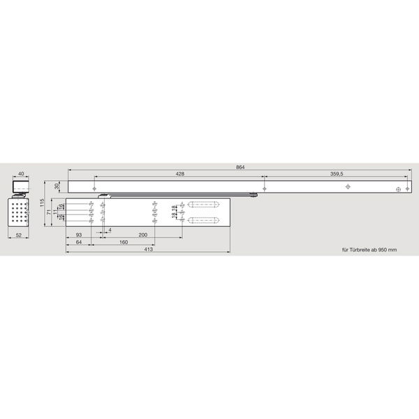 Türschließer TS99FLR-K mit Gleitschiene, Netzteil Bandseite, silber  | Zubehör dormakaba