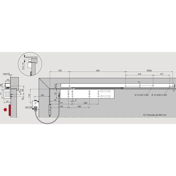 Türschließer TS99FLR-K mit Gleitschiene, Netzteil Bandseite, silber  | Zubehör dormakaba