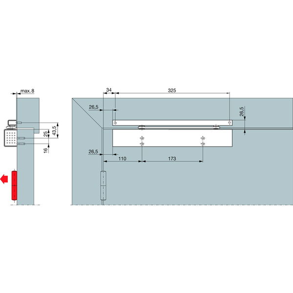 Dormakaba TS97 Türschließer für Flügelbreiten bis 1100 mm inkl. Gleitschiene