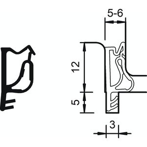 Flügelfalz- und Überschlagdichtung S 7503b, Kunststoff graphitgrau