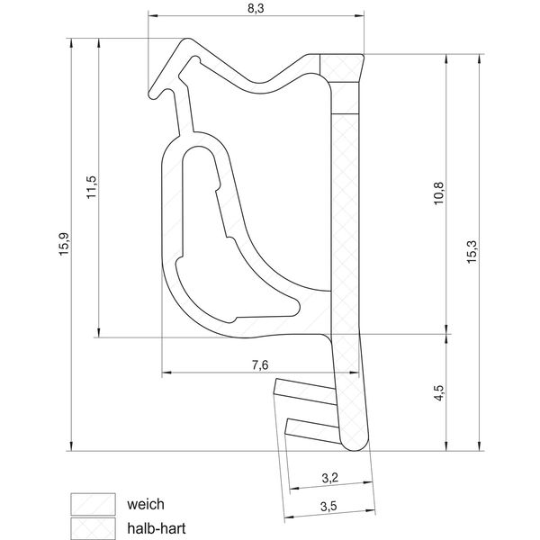 Flügelfalz- und Überschlagdichtung S 7503b, Kunststoff graphitgrau