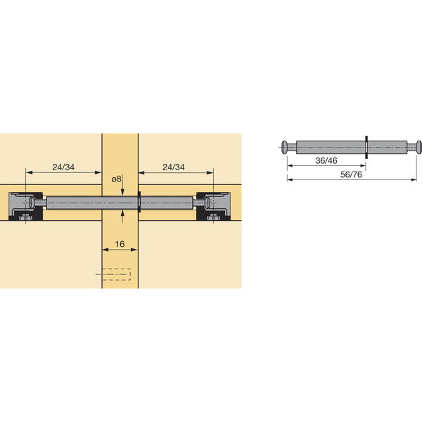 HETTICH Doppeldübel, Rastex 15, Mittelwand 16 mm