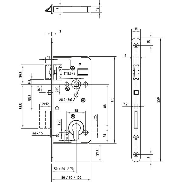 DORMAKABA Einstemmschloss 127WZ FB PZW mit Wechsel Stulp 18 mm, Edelstahl