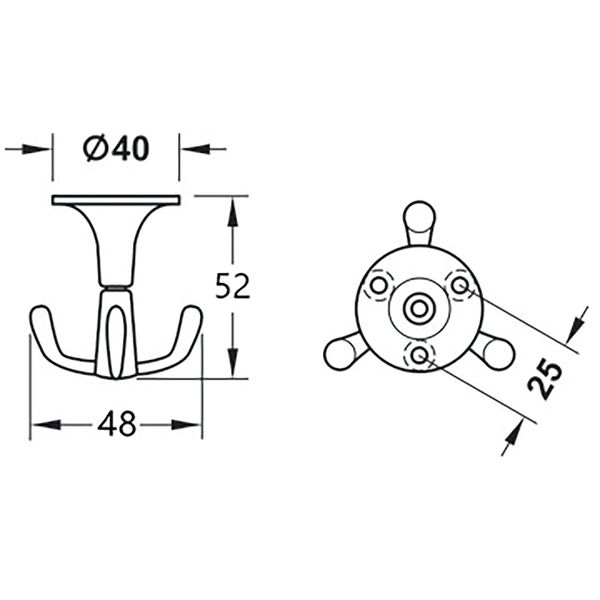Dreifach Drehhaken Garderobe Spider – Drehhaken Decke ø 48mm, Höhe 52mm, Zamak, schwarz matt