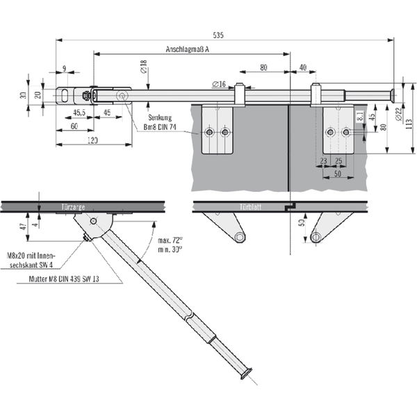 Schließfolgeregler SR Basis-1 für Flügelbreiten bis 1600 mm, Stahl verzinkt