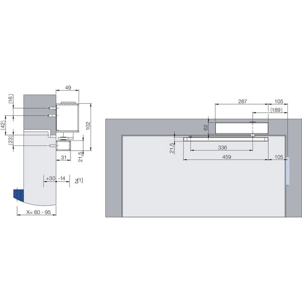 TS 61 GSB Türschließer | Größe EN 2-5, 1 Flügel | Mit Gleitschiene, silber