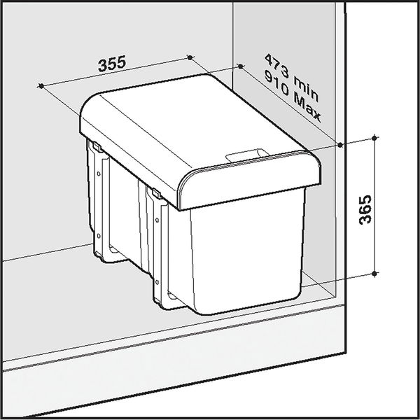 Ekotech Einbaumülleimer Ekko KB 450mm – Abfalleimer 1×16 und 2×8 Liter mit Deckel, Kunststoff grau