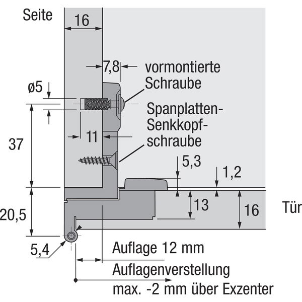 HETTICH Selekta Pro 2000 Seitenteil, TA 12mm, TS 16mm mit Zuhaltung