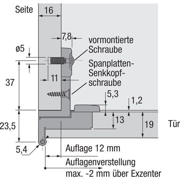 HETTICH Selekta Pro 2000 Seitenteil, TA 12mm, TS 19mm mit Zuhaltung