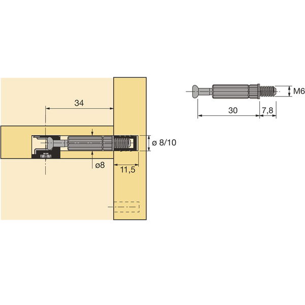 HETTICH RASTEX 15 Twister Einschraubdübel M6x7,8, Bohr ø8/10, Spannmaß 30