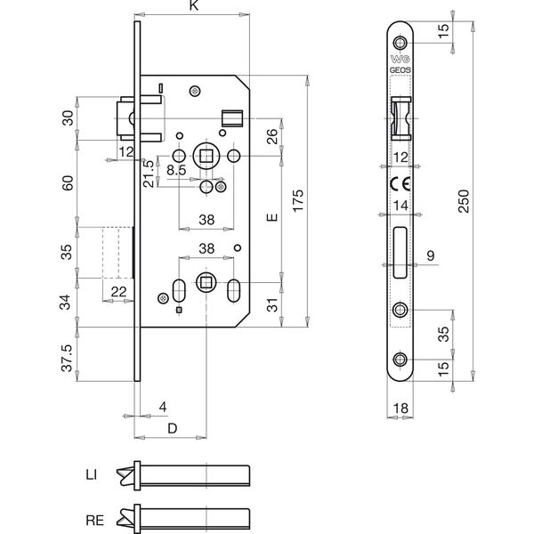 GRUNDMANN Einstemmschloss WG 440RK mit Kurbelfalle WC