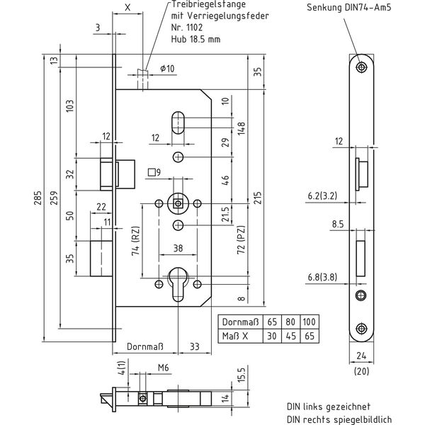 BMH Fluchttürschloss 3013 mit Zusatzverriegelung