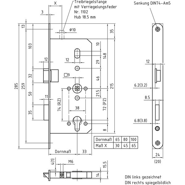 BMH Fluchttürschloss 3028 mit Zusatzverriegelung
