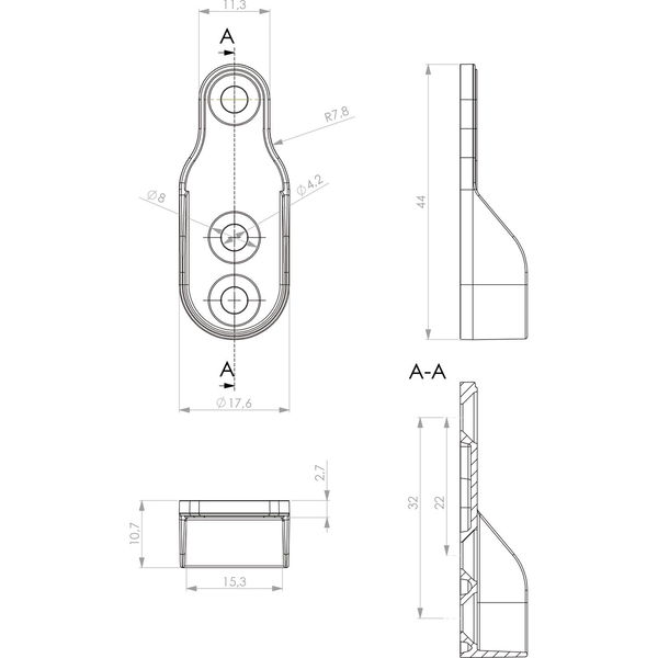 Schrankrohrlager Oval 2 für Schrankrohr, 3 Schraublöcher, Zink vernickelt