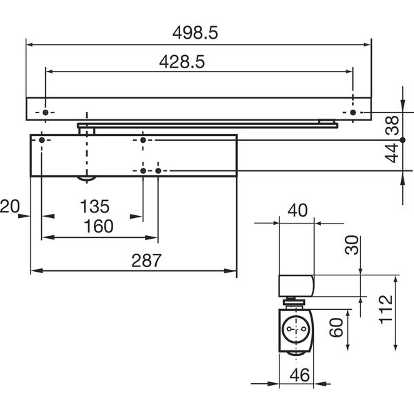 Türschließer TS 5000E | Größe EN 2-6 , 1 Flügel | mit Gleitschiene und Feststellung, silber