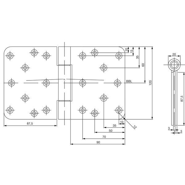 Aufschraubband B 3145 mit aushängbarem Stift, 120 x 200 mm, Edelstahl