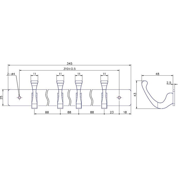 Alles im Griff Garderobenleiste mit 4 Kleiderhaken Aige, Breite 345mm – Wandhaken zum Schrauben – Garderobenhaken Wand, Stahl schwarz matt