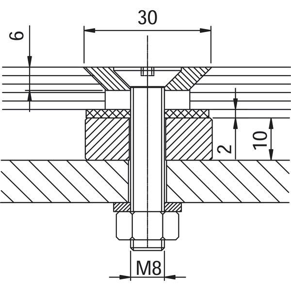 Glaspunkthalter Senk 30, 8 – 20 mm Glas, Edelstahl/Aluminium