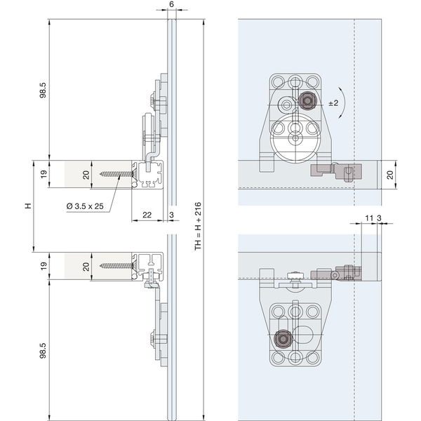 HAWA Regal – B H(SP) FS Beschlägegarnitur 1200 x 2000, 1 türig