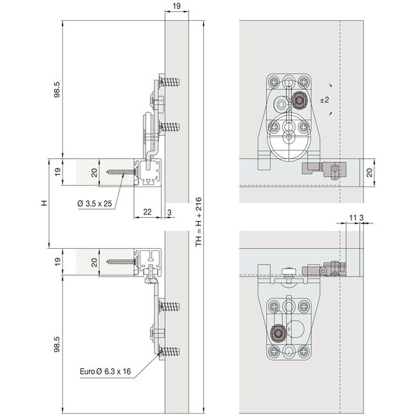 HAWA Regal – B H(SP) FS Beschlägegarnitur 1200 x 2000, 1 türig