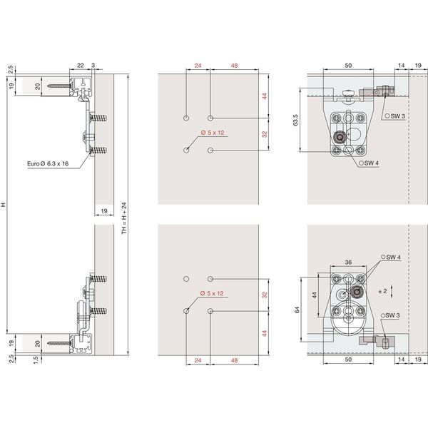 HAWA Regal – B H(SP) FS Beschlägegarnitur 1200 x 2000, 1 türig