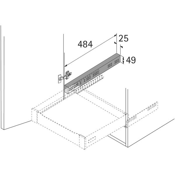 Hettich Distanzleiste 484x25x49mm passend zu Schubkastensystem, Kunststoff weiß