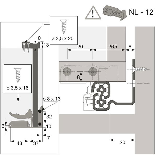 HETTICH QUADRO V6 push to open Unterbodenführung – Vollauszug