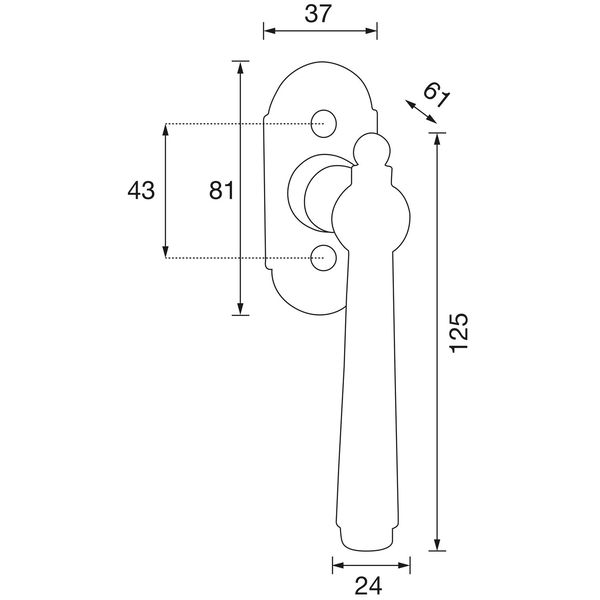 HALCÖ Fenstergriff FULP – sichtbar geschraubt, 7×40 mm, Eisen verzinkt