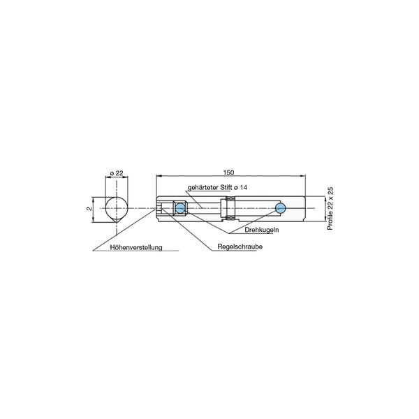 Bandrolle höhenverstellbar, Bandh. 150 mm, ø 22 mm, Stift 14 mm, Stahl blank