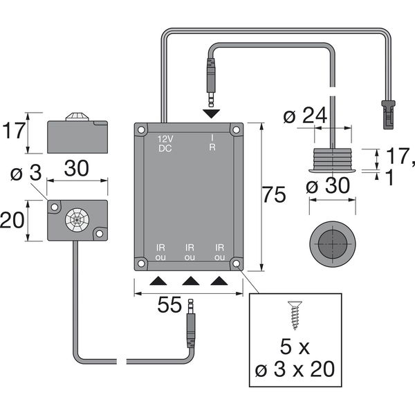 Infrarot-Repeater Set, inkl. Linse, Empfänger, Aufsteller und Netzgerät