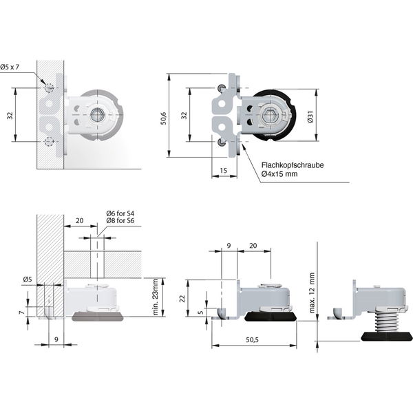 Höhenversteller Integrato Tech Höhe 23 mm, Zinkdruckguss/Kunststoff schwarz