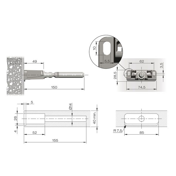 Italiana Tablarträger 40mm Triade Pro Maxi – Regalbodenträger für Regalböden ab 40mm – Bohrtiefe 155mm, Zamak/Stahl