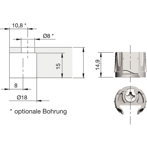 Italiana Einbohrteil PK2 Pro – Arretierung für Tablarstärke 18-19mm, Kunststoff lichtgrau