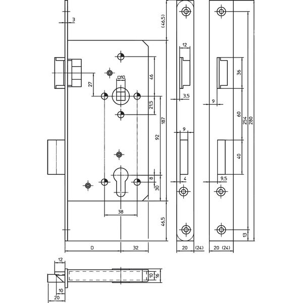 KFV Einstemmschloss (nach DIN) 154 1/2 PZW, altsilberfarbig