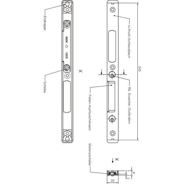 KFV Schließblech AS 2600 / AS 8100 Falzluft 11 mm, Eurofalz 20 mm