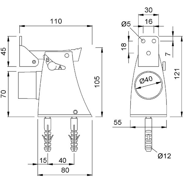 Torhalter 1110 mit Fanghaken und Puffer, Höhe 121 mm, Alu silber lackiert