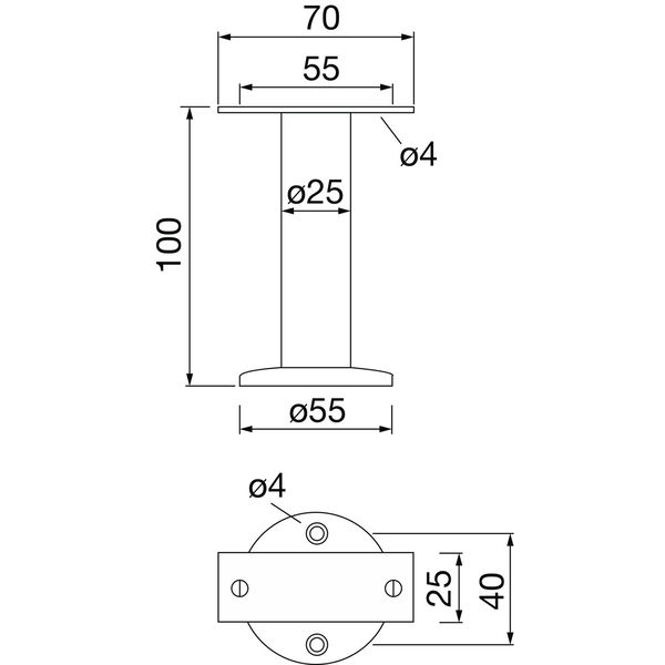 Trennwandstütze gerade Auflage, Bodenabstand 100mm, Edelstahl matt