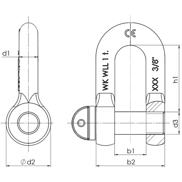 Schäkel Hochfest gerade mit Augenbolzen  NG 1/2”   feuerverzinkt