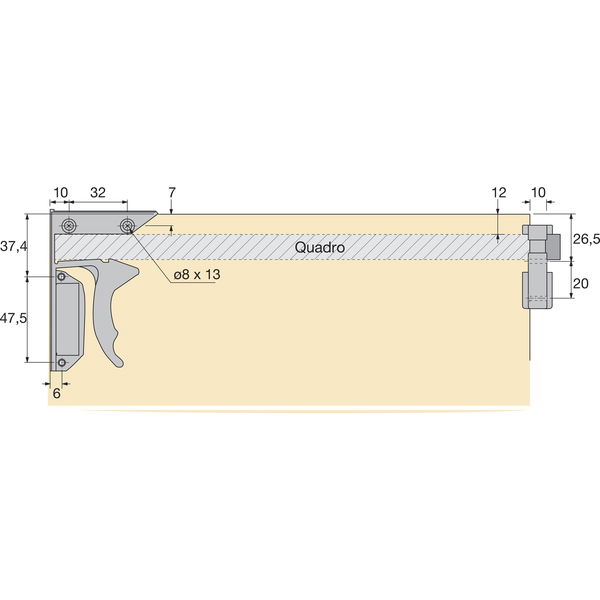 HETTICH QUADRO Kupplungsteil für Führungssystem Tablarböden 75808, KS schwarz