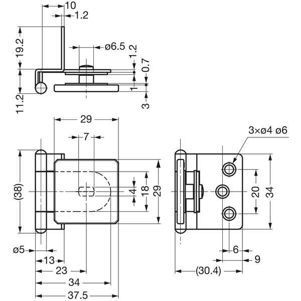 LAMP®Glastürscharnier GH34-8CR-K, Glas 4-6 mm; 38×38 mm, Stahl verchromt eckig